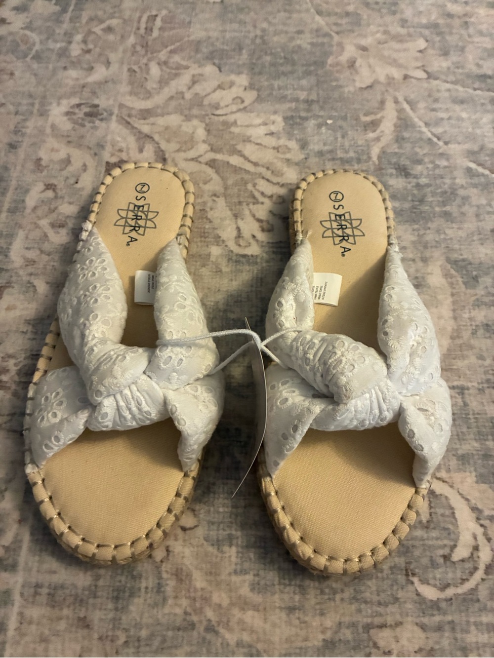 Serra White Knotted Eyelet Slide Sandals